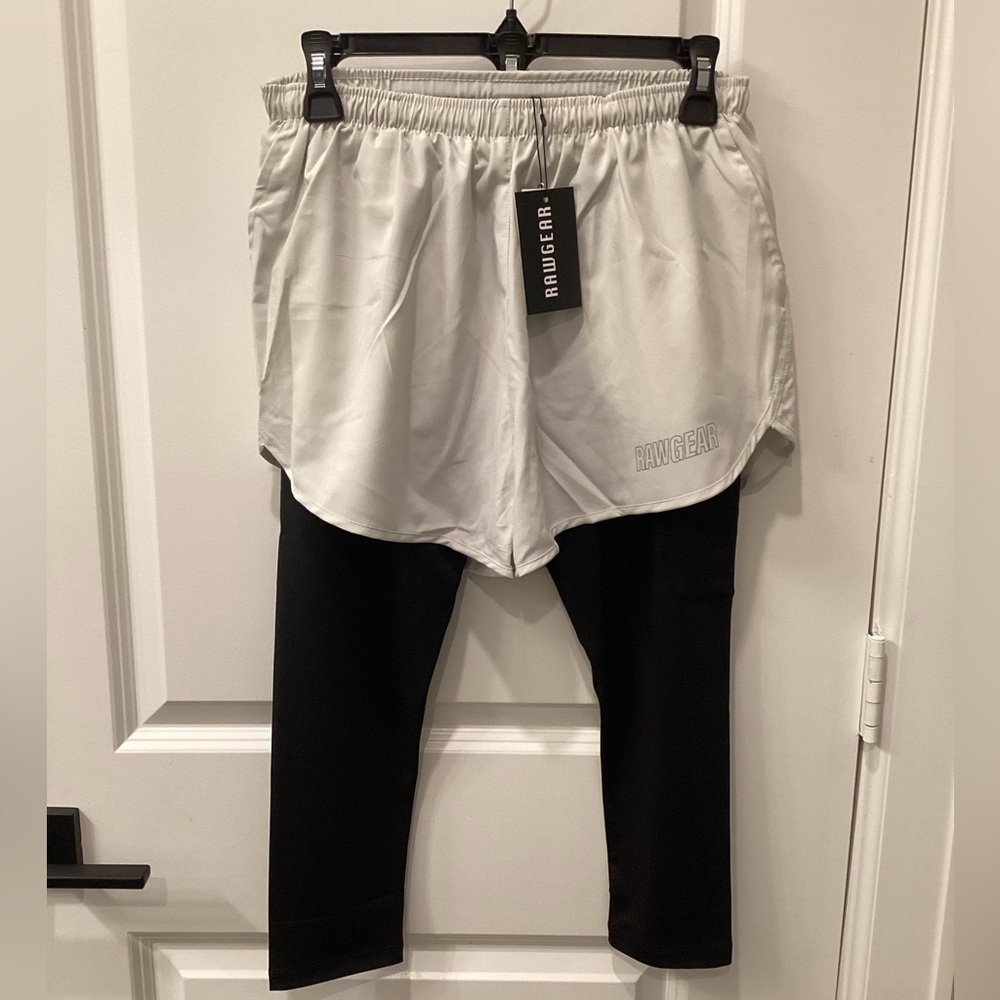 2/$40 💥 NEW (Med) RAWGEAR Silver Shorts with Black Compression Tights | 2701